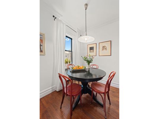 Dining room, Interior, Pendant Lights, Wood Texture Flooring
