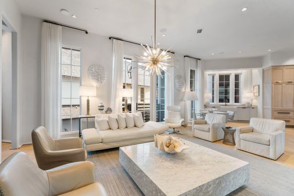 Interior, Living room, Pendant Lights, Recessed Lighting, Wood Texture Flooring