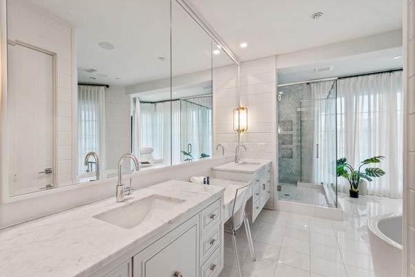 Bathroom, Dual Sink Vanities, Glass Shower, Interior, Recessed Lighting