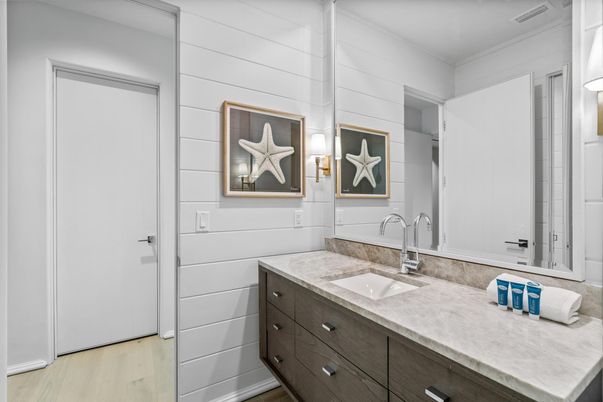 Bathroom, Dual Sink Vanities, Interior, Wood Texture Flooring