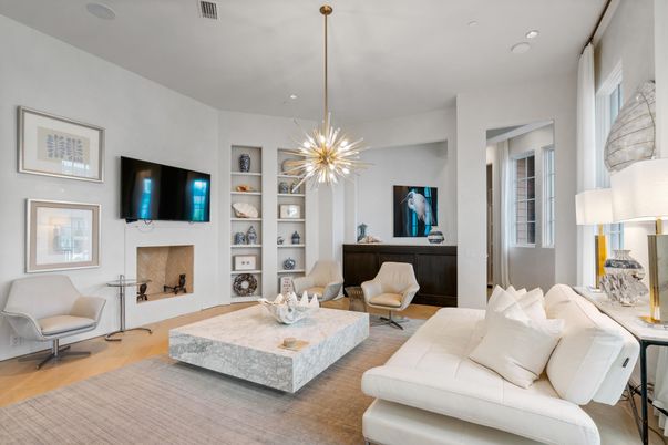 Fireplace, Interior, Living room, Pendant Lights, Recessed Lighting, Wood Texture Flooring