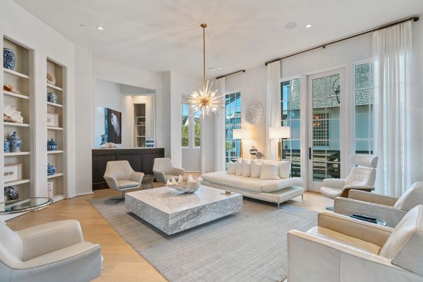 Interior, Living room, Pendant Lights, Recessed Lighting, Wood Texture Flooring