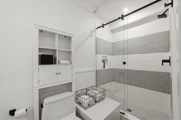 Bathroom, Glass Shower, Interior, Recessed Lighting