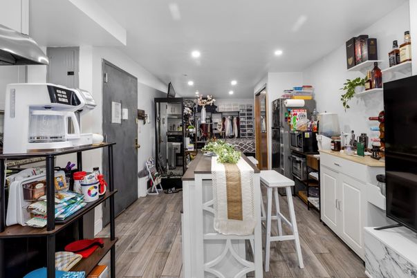 Interior, Kitchen, Recessed Lighting, Wood Texture Flooring