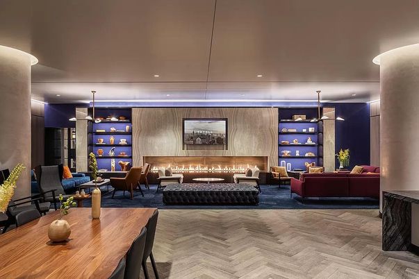Dining room, Fireplace, Interior, Living room, Pendant Lights, Recessed Lighting, Wood Texture Flooring