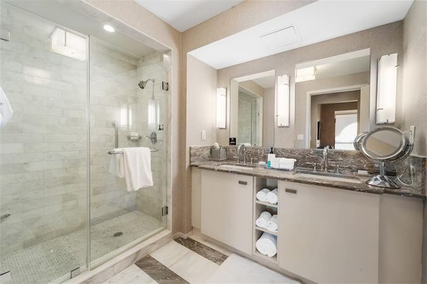 Bathroom, Dual Sink Vanities, Glass Shower, Interior, Recessed Lighting