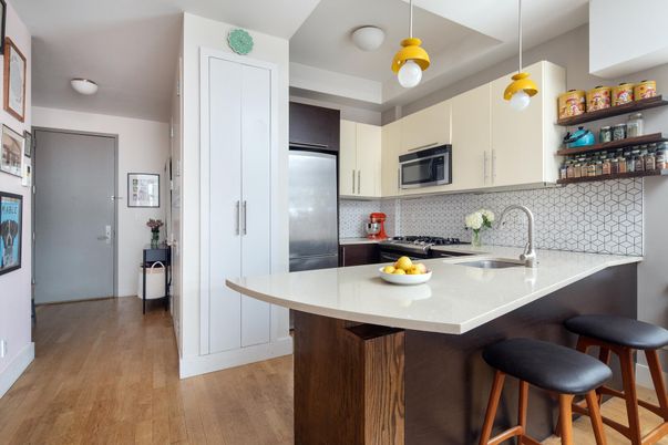 Interior, Kitchen, Pendant Lights, Stainless Steel Appliances, Wood Texture Flooring