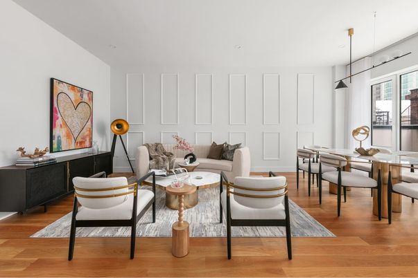 Dining room, Interior, Living room, Pendant Lights, Wood Texture Flooring