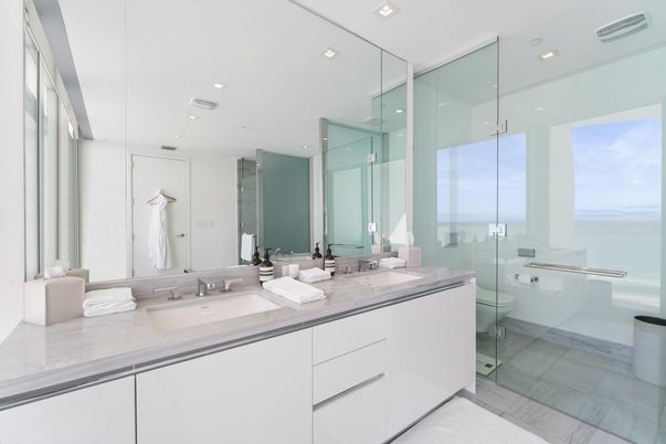 Bathroom, Glass Shower, Interior, Recessed Lighting, Water