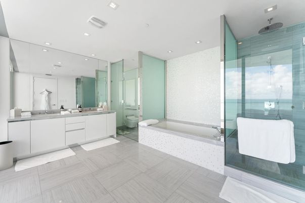 Bathroom, Dual Sink Vanities, Glass Shower, Interior, Recessed Lighting
