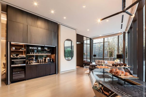 Interior, Living room, Recessed Lighting, Wood Texture Flooring