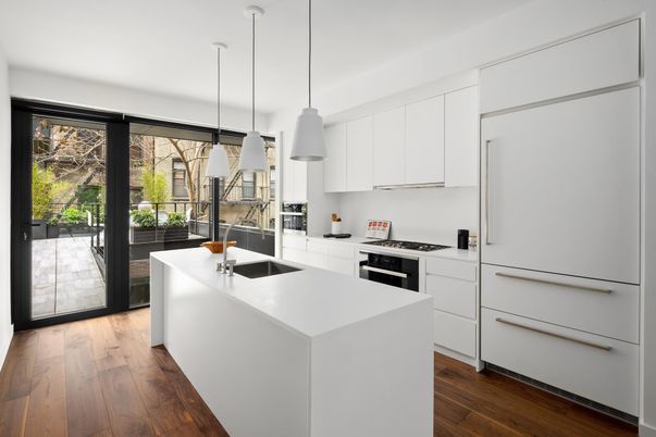 Interior, Kitchen, Pendant Lights, Stainless Steel Appliances, Wood Texture Flooring