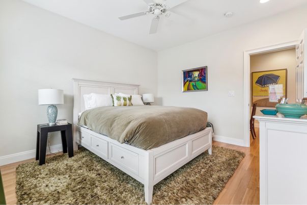 Bedroom, Interior, Recessed Lighting, Wood Texture Flooring
