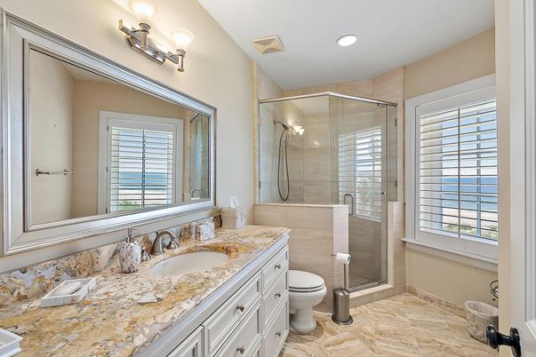 Bathroom, Glass Shower, Interior, Recessed Lighting