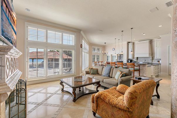 Fireplace, Interior, Kitchen, Living room, Pendant Lights, Recessed Lighting