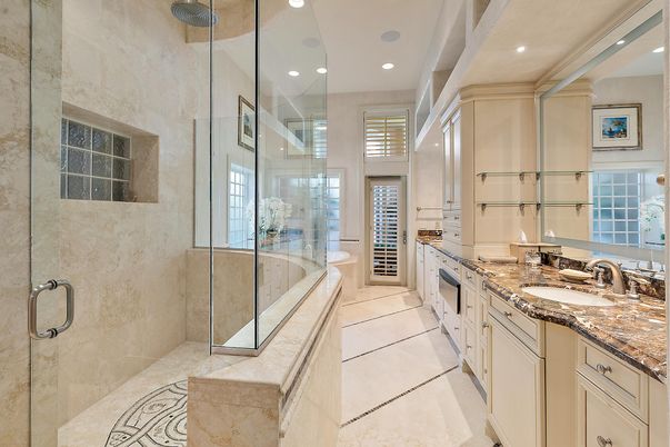 Bathroom, Dual Sink Vanities, Glass Shower, Interior, Recessed Lighting