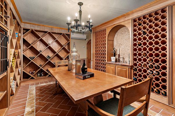Chandelier, Dining room, Interior, Wine Storage