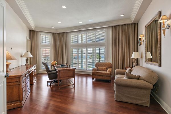 Home Office, Interior, Recessed Lighting, Wood Texture Flooring