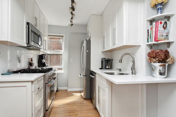 Interior, Kitchen, Stainless Steel Appliances, Wood Texture Flooring