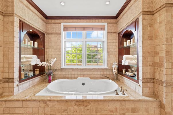 Bathroom, Interior, Recessed Lighting, Stone Walls