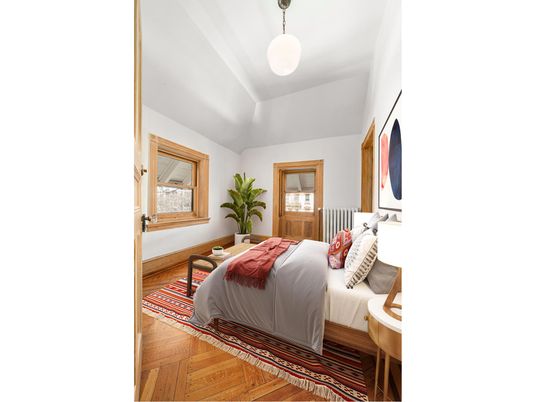 Bedroom, Interior, Pendant Lights, Wood Texture Flooring