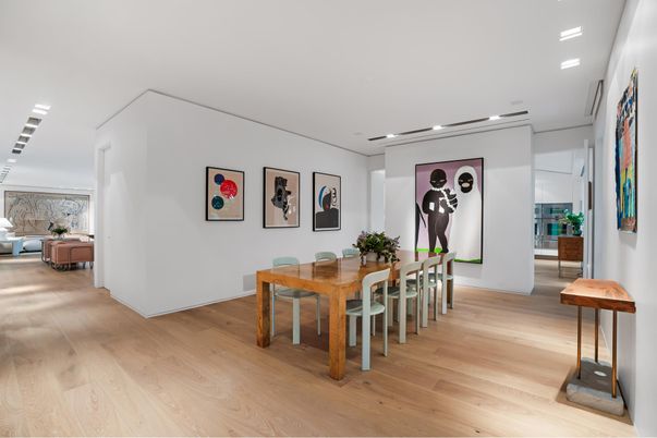 Dining room, Interior, Recessed Lighting, Wood Texture Flooring