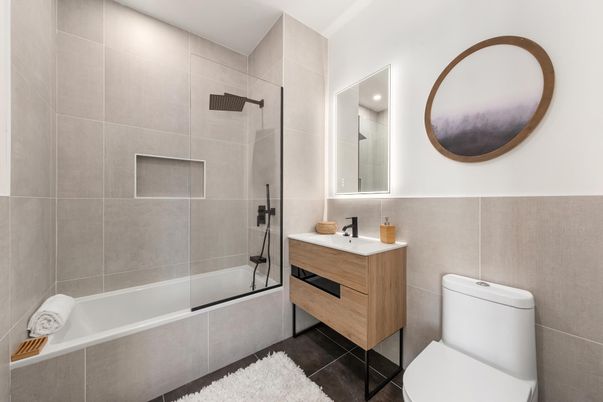 Bathroom, Glass Shower, Interior, Recessed Lighting