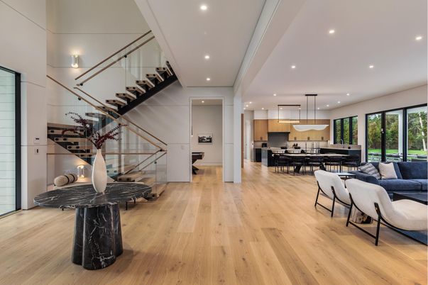Dining room, Interior, Kitchen, Living room, Pendant Lights, Recessed Lighting, Wood Texture Flooring