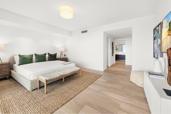Bedroom, Interior, Recessed Lighting, Wood Texture Flooring