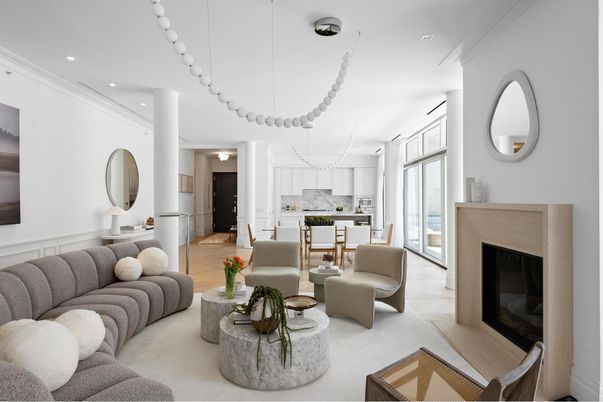 Dining room, Fireplace, Interior, Kitchen, Living room, Pendant Lights, Recessed Lighting