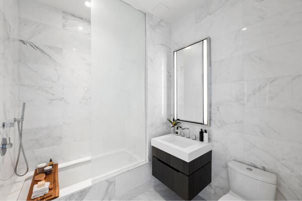 Bathroom, Glass Shower, Interior, Marble, Marble Walls, Recessed Lighting
