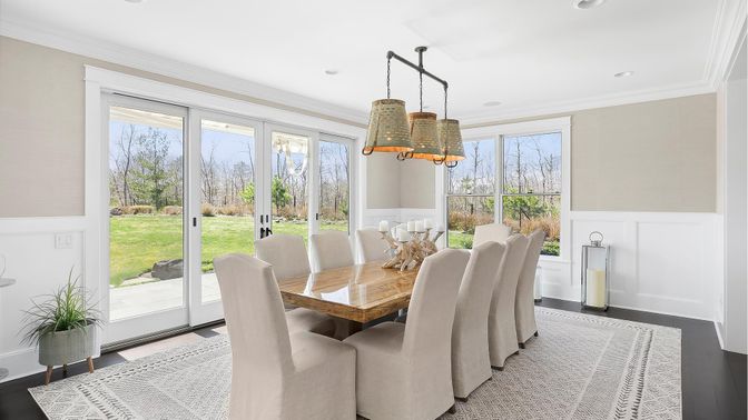 Dining room, Fireplace, Interior, Living room, Pendant Lights, Recessed Lighting