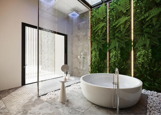 Bathroom, Free Standing Baths, Glass Shower, Interior