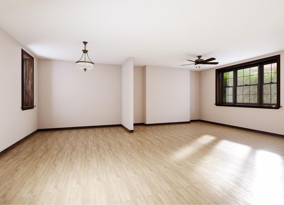 Empty room, Interior, Pendant Lights, Wood Texture Flooring