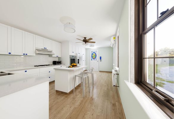 Dining room, Interior, Kitchen, Stainless Steel Appliances, Wood Texture Flooring