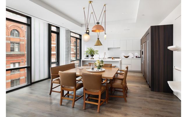 Dining room, Interior, Kitchen, Pendant Lights, Wood Texture Flooring