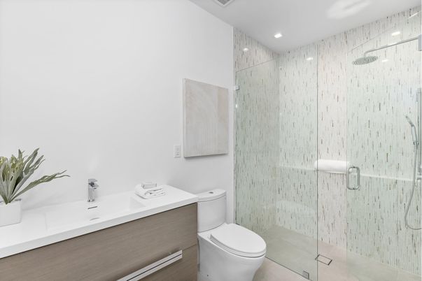 Bathroom, Glass Shower, Interior, Recessed Lighting