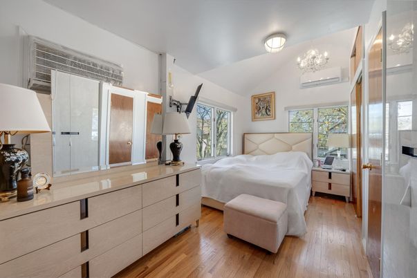 Bedroom, Chandelier, Interior, Wood Texture Flooring
