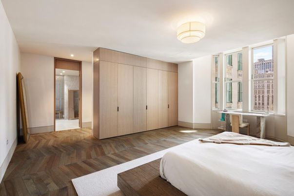 Bedroom, Interior, Recessed Lighting, Wood Texture Flooring