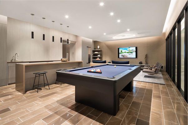 Billiard Table, Game Room, Interior, Pendant Lights, Recessed Lighting
