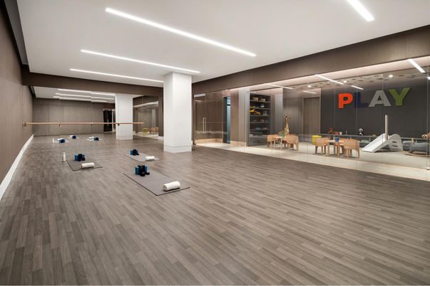 Fitness Equipment, Interior, Recessed Lighting, Wood Texture Flooring