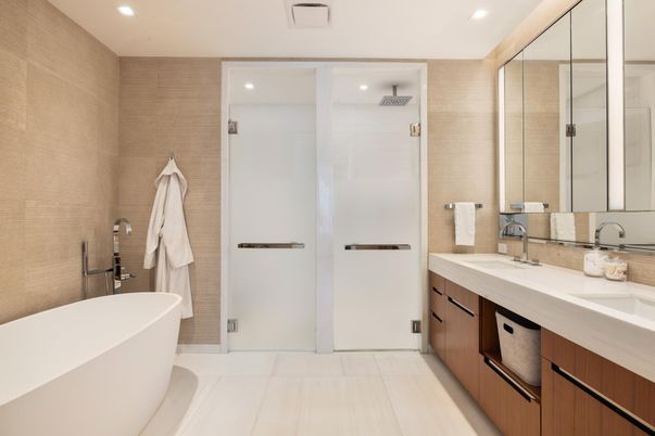 Bathroom, Dual Sink Vanities, Free Standing Baths, Glass Shower, Interior, Recessed Lighting