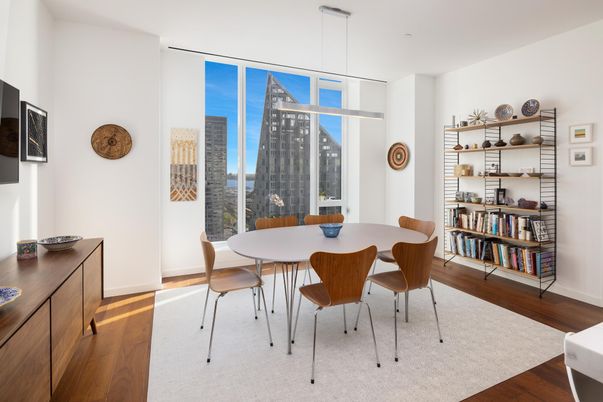 Dining room, Interior, Pendant Lights, Wood Texture Flooring