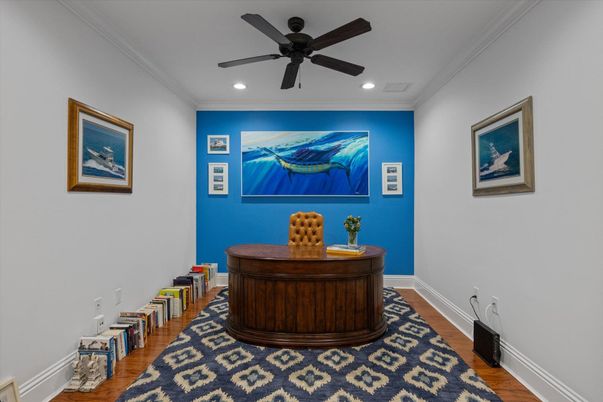 Home Office, Interior, Recessed Lighting, Wood Texture Flooring