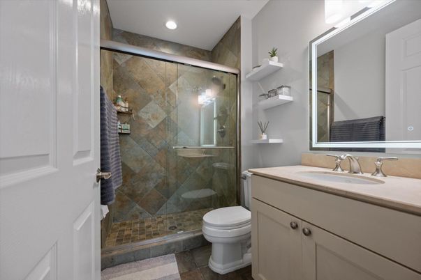 Bathroom, Glass Shower, Interior, Recessed Lighting