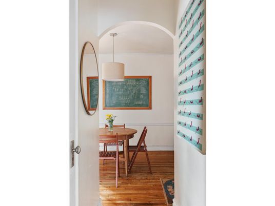 Dining room, Interior, Pendant Lights, Wood Texture Flooring