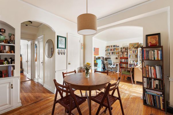 Dining room, Interior, Pendant Lights, Wood Texture Flooring