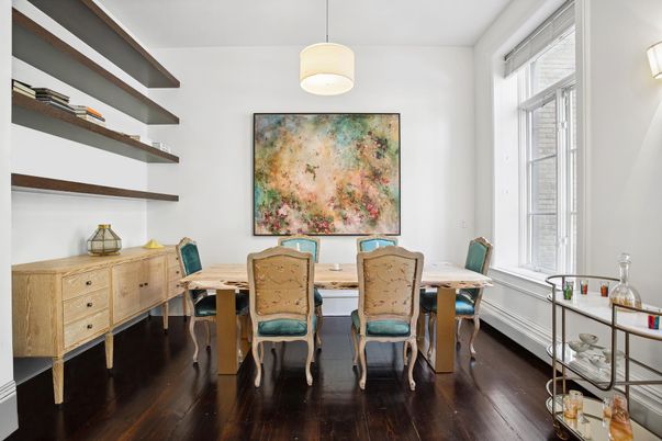 Dining room, Interior, Pendant Lights, Wood Texture Flooring