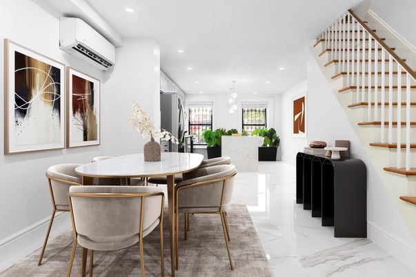 Dining room, Interior, Marble, Pendant Lights, Recessed Lighting