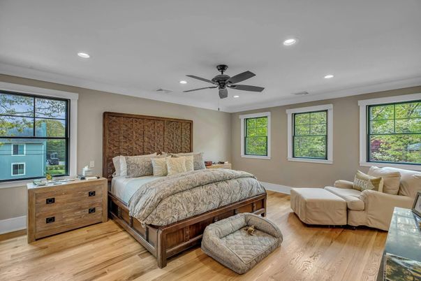 Bedroom, Interior, Recessed Lighting, Wood Texture Flooring